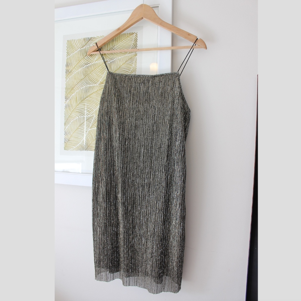 Women’s Metallic Pleated Mini Dress - Silver